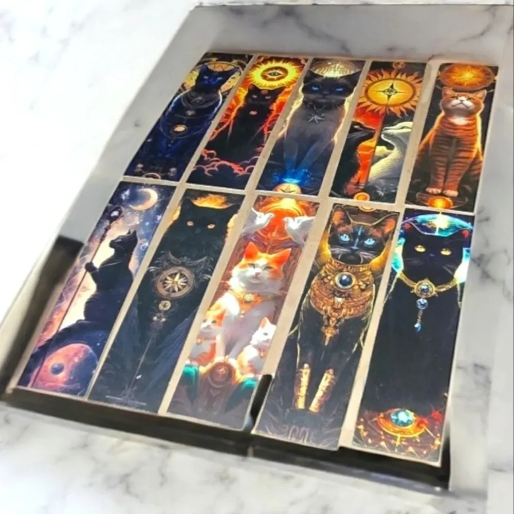 10pc Mystical Cat Tarot Bookmark Set Gothic Celestial Black Cat Reading Markers
